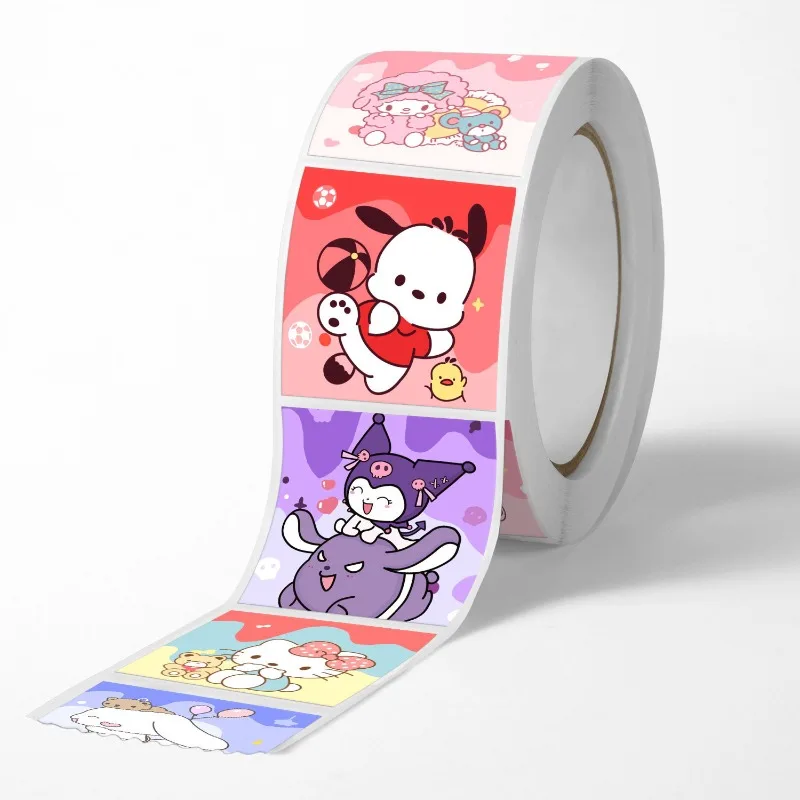 500pcs/roll Cartoon Kuromi Cinnamoroll My Melody Hello Kitty Pompompurin Pochacco Children Toddler Praise Stickers