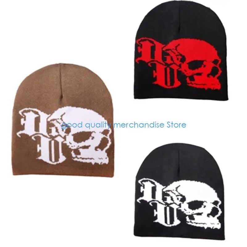 Y5JD Topi Rajut Tengkorak Topi Hiphop Pulover Topi Tahan Angin Musim Gugur Musim Dingin