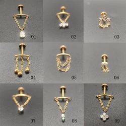 1PC G23 Titanium CNC Ear Tragus Sets Earrings Labret Lip Ring WIth Chain CZ Bar Stud Body Piercing Jewelry for Women