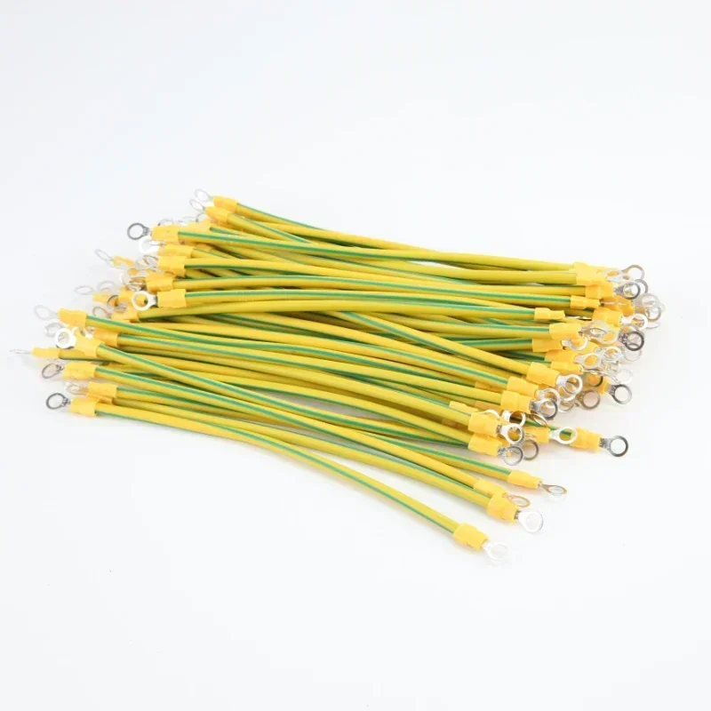 100Pcs Copper Bridge Jumper Yellow Green Double Color Grounding Wire Solar Photovoltaic Grounding Wire 10/12/14 Awg 2.5/4/6 Mm2