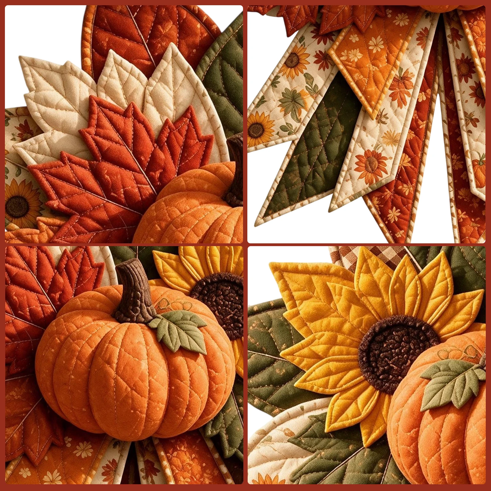 Oversized Quilted Door Bow DIY Sewing Kit, Patchwork Farmhouse Fabric Wreath, Christmas Quilted Door Hanger Sewing Kit for Adult