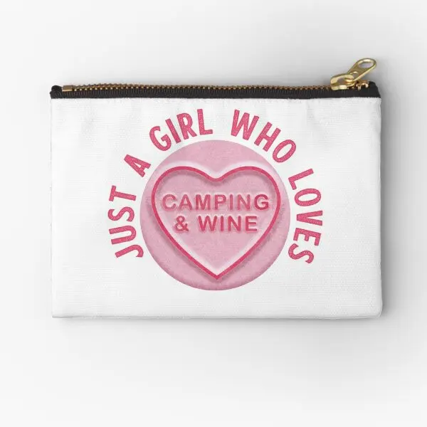 Just A Girl Who Loves Camping Wine  Zipper Pouches Wallet Small Socks Cosmetic Pure Packaging Pocket Key Underwear Panties Women