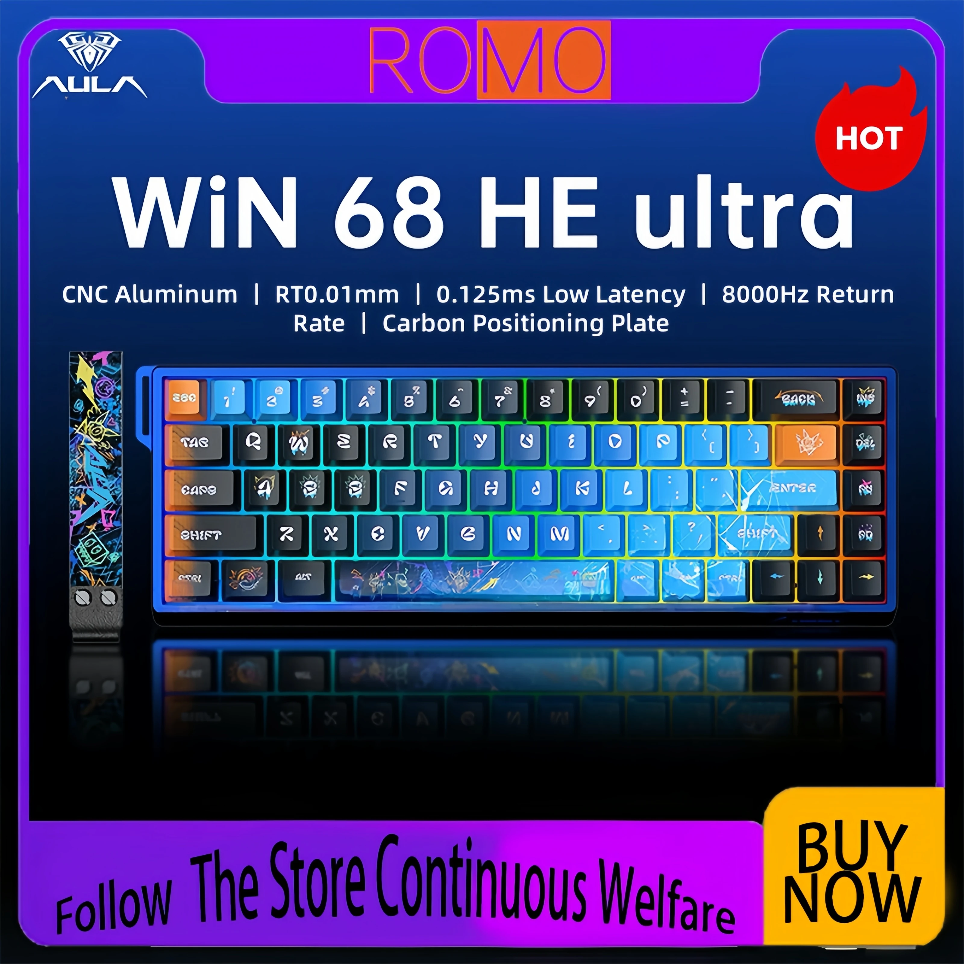 

Aula WIN68HE Ultra Magnetic Switch Wired Gaming Keyboard CNC Aluminum Alloy Low Latency E-sports Gaming Keyboard 8000HZ RT0.01