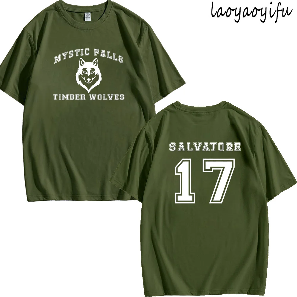 Vintage Tshirt Unisex MysticFalls Timber Wolves Print Tops Virgimia Harajuku Hipster Streetwear Men Women Graphic Cotton Tee