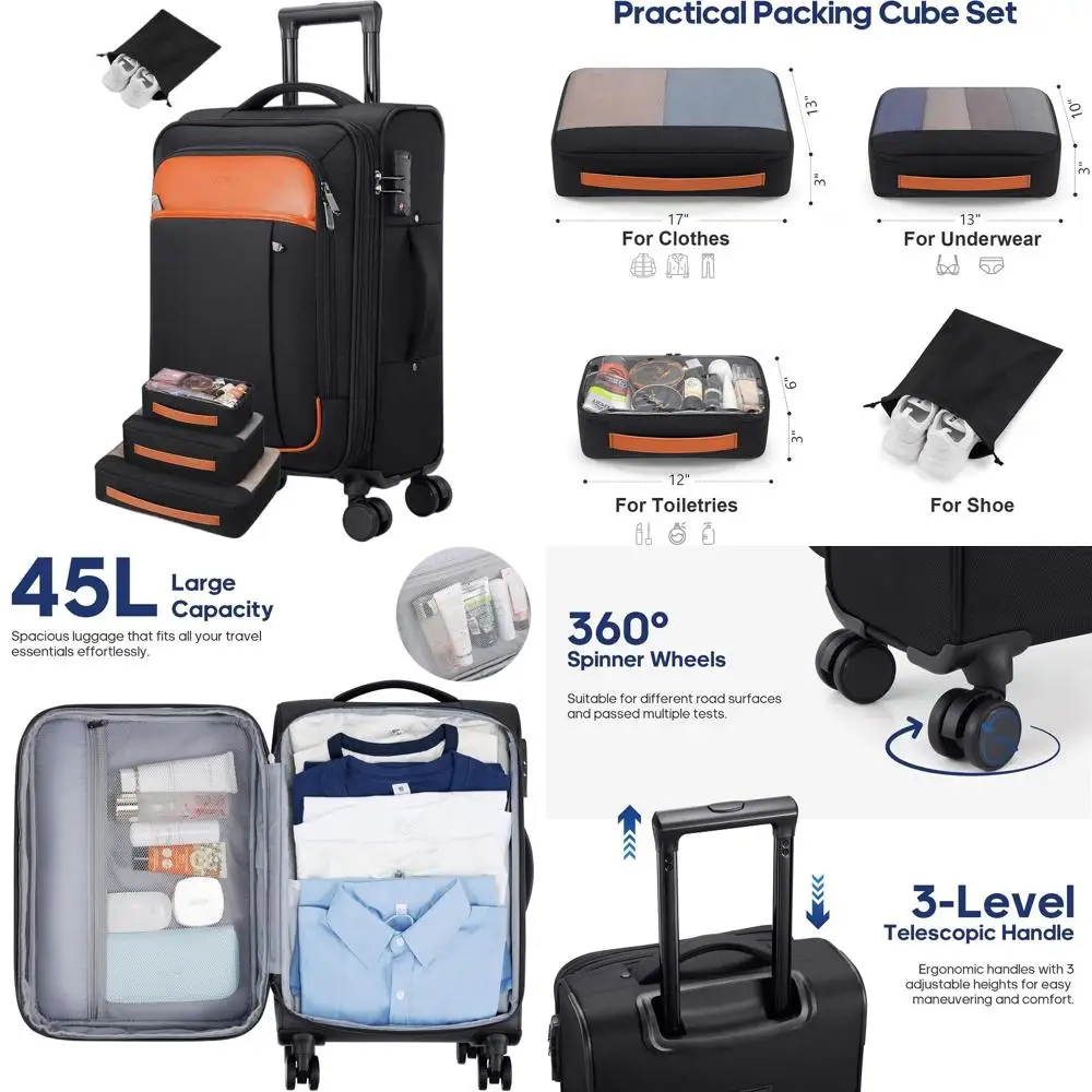

Expandable 20 Inch Carry-On Suitcase with Wheels, TSA Lock, and 4-Piece Packing Set for Travel