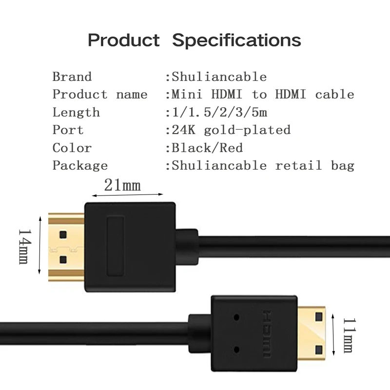 Shuliancable HDMI Cables  High-Speed to Mini  HDMI Cables  Supports Resolution, Ethernet, 1080P and Audio Return