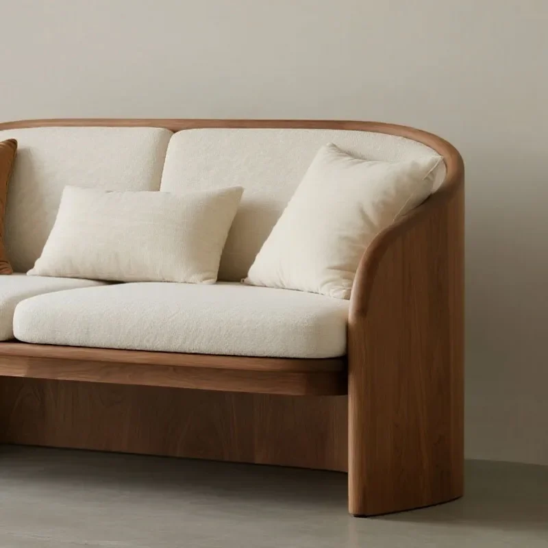 Medieval style, ash wood curved warm wooden frame, Chinese minimalist style solid wood double