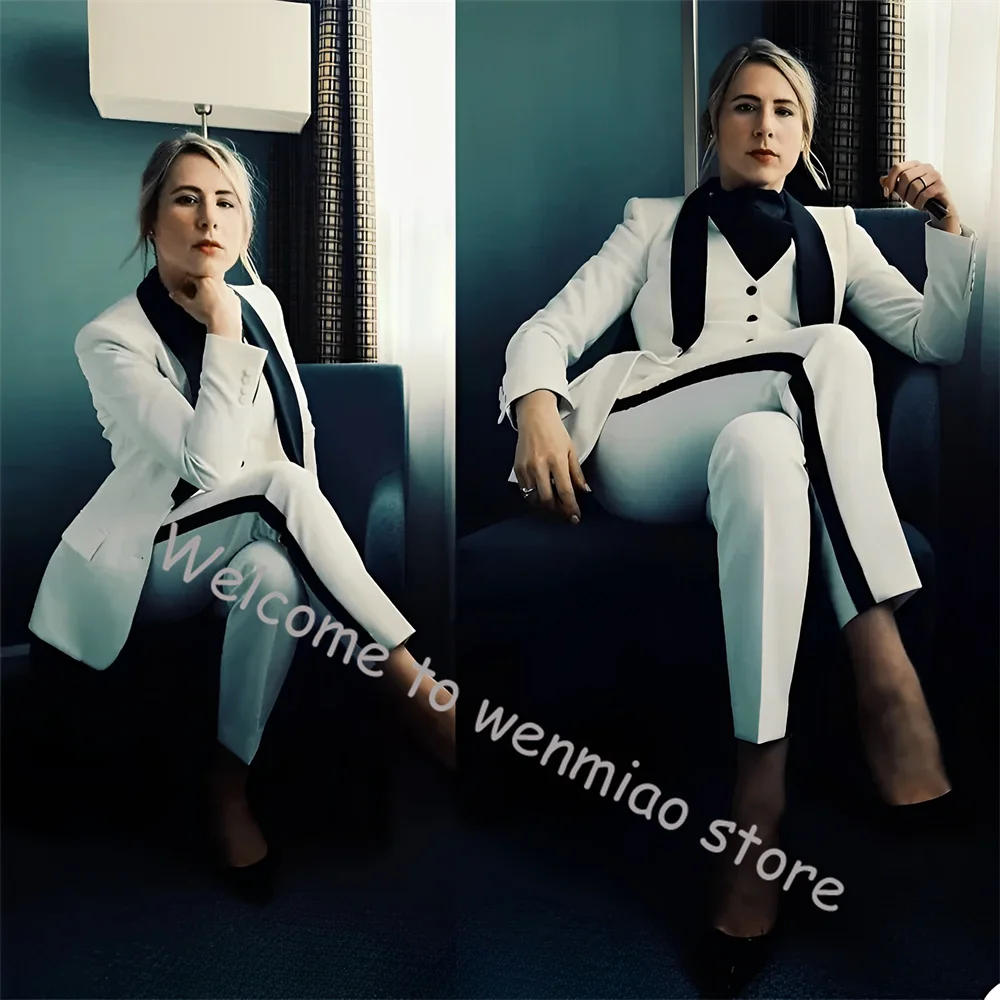 White Women\'s 3-piece Suit Set Business Formal Work Wear Fashion Blazer Ladies Slim Fit Outfit