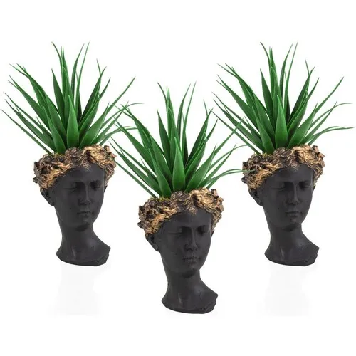 Çiçekmisin 3'lü Set Decorative Black Helen In Pots Artificial Cactus Aloevera