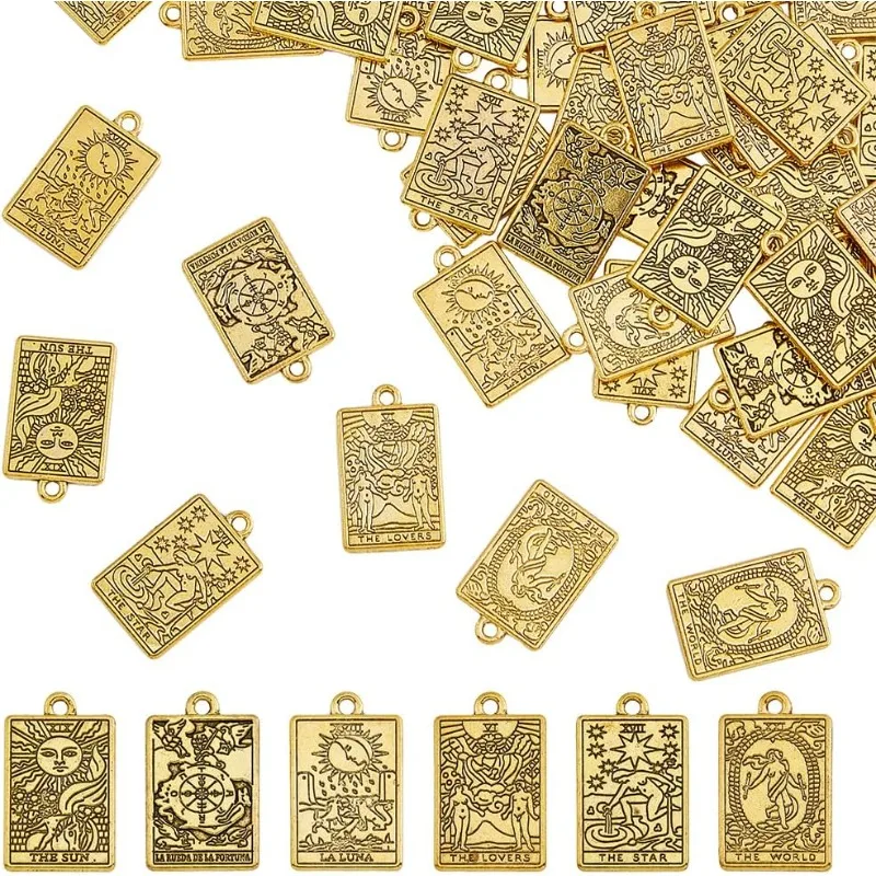 

6 Styles Alloy Tarot Card Charms Assorted Divination Card Charms Good Luck Amulet Charms Fortune Telling Pendants for Jewelry