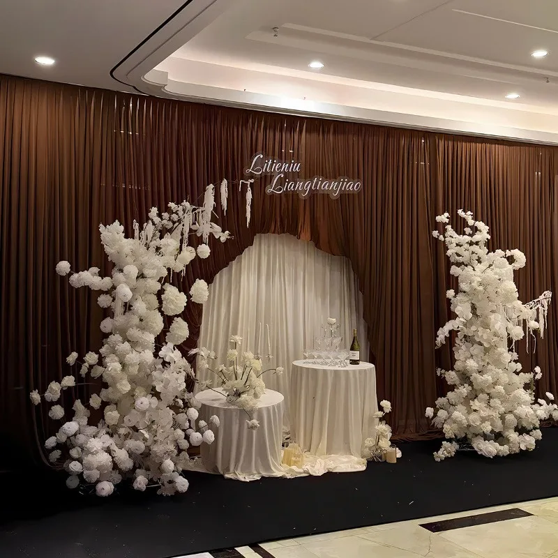 Engagement decoration, simple atmosphere, Korean niche high-end retro coffee-colored cloth mantle background wall table full set