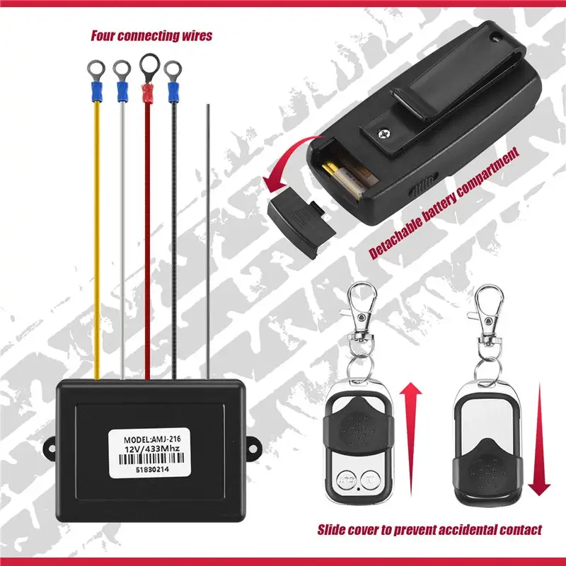 AB96-12V 12Volt 50Ft Winch Wireless Remote Control Set For Truck Jeep ATV Warn Ramsey