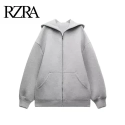 RZRA2024 autunno e inverno nuova giacca casual versatile da donna giacca maglione con cappuccio cardigan con cerniera allentata