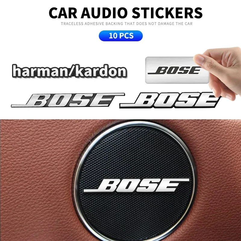 10pcs / Lot Auto Aluminum 3D Metal Pin BOSE Hi-Fi Speaker Audio Stereo Labeling Decorate Sticker Badge Emblem Decals Car Styling