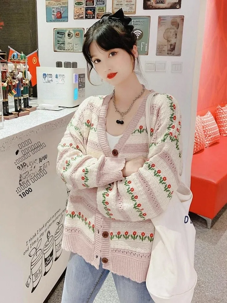 

Осень-зима женский свободный кружевной трикотаж с v-образным вырезом милый мягкий ажурный свитер Jaet модный студенческий Sle обычный све длинный