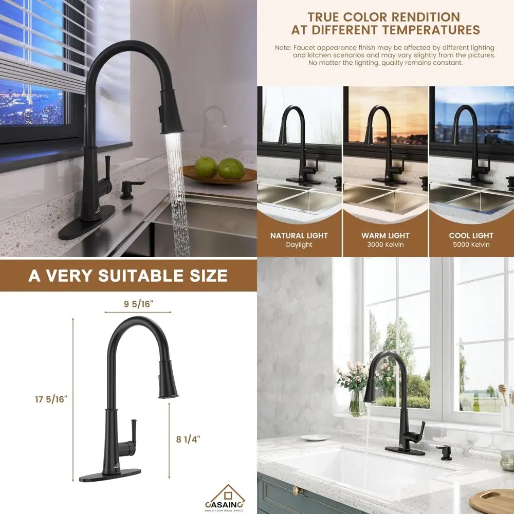 

Motion-Activated Touchless Kitchen Faucet with Pull-Down Spray and LED Light, Including Soap Dispenser for Enhanced Sink Functio
