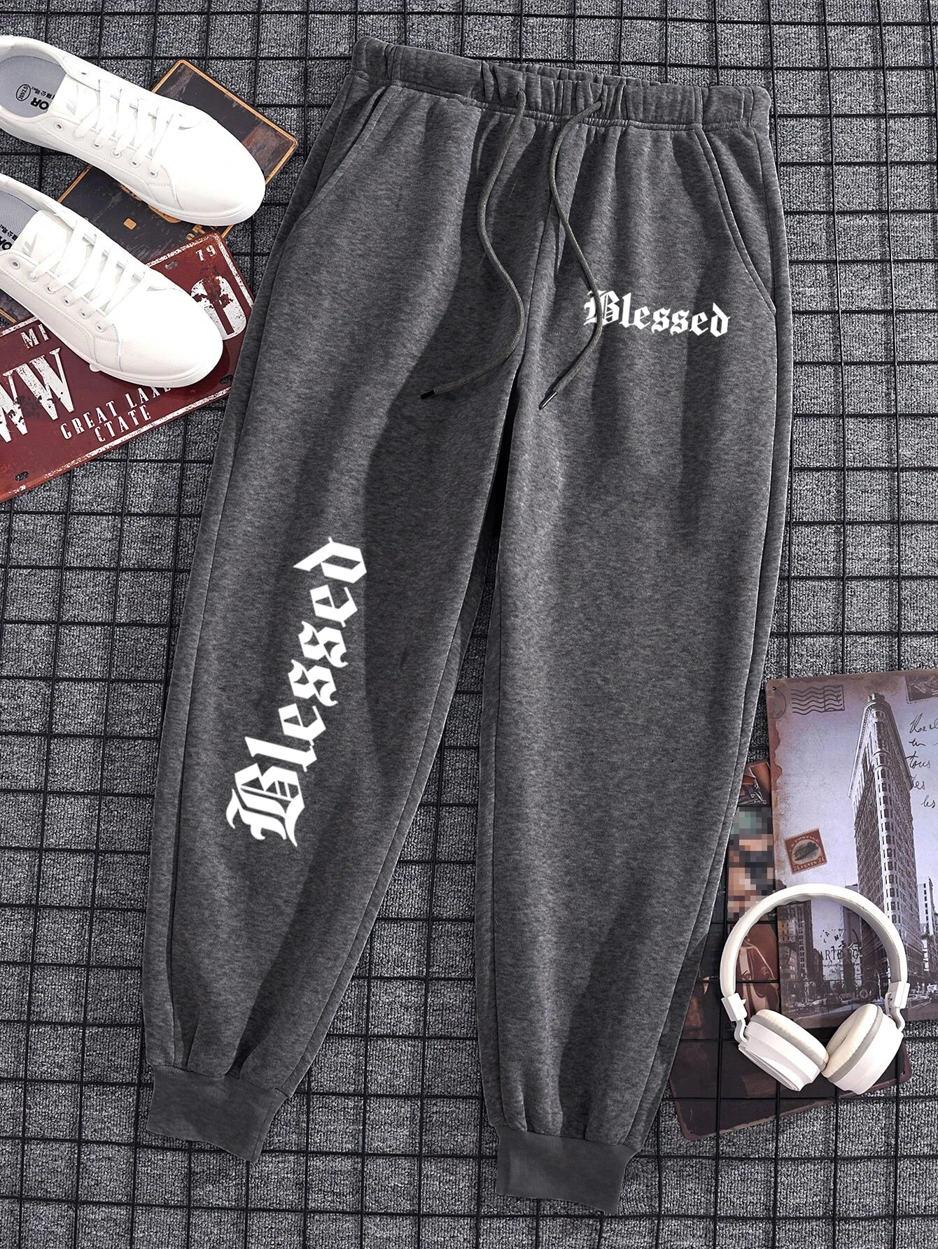 Blessed Letter Printing Man Woman Sports Pants Leggings Running Pant Drawstring Jogger Trousers Fleece Sweat Joggers Couple