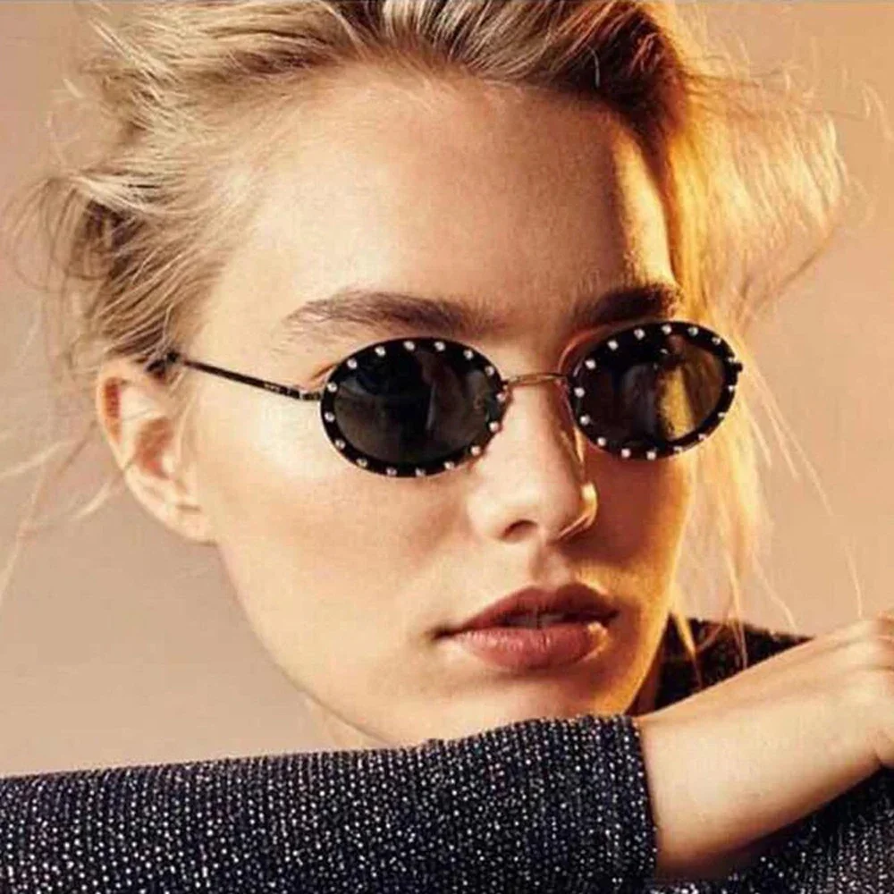 Diamond Oval Small Frame Luxury Sunglasses Men Women Fashion Shades UV400 Vintage Glasses