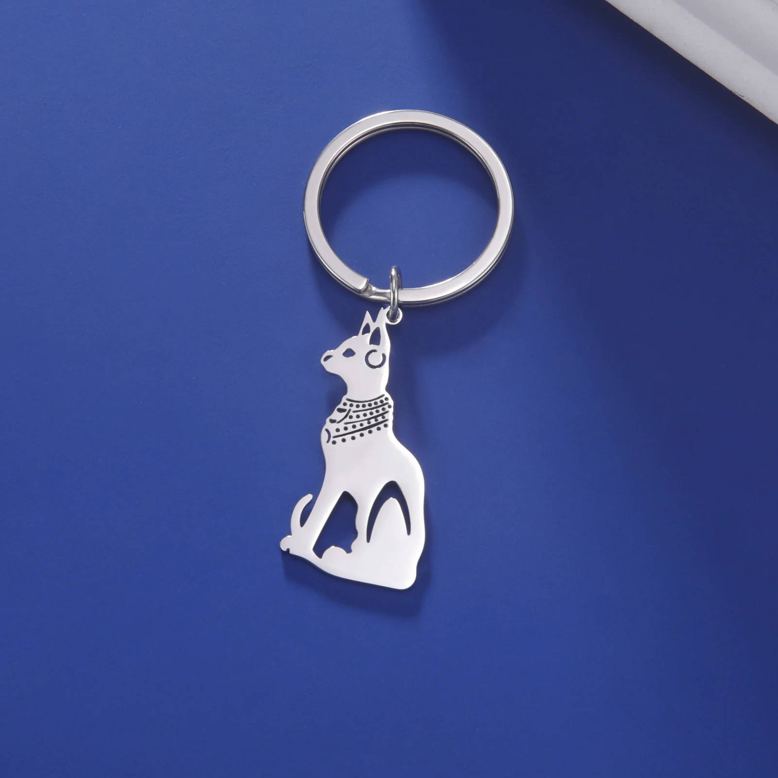 Ancient Egypt Cat Keychain Key Chain Mystic Animal Egyptian Goddess of Protection Pendant Stainless Steel Lover Birthday Jewelry
