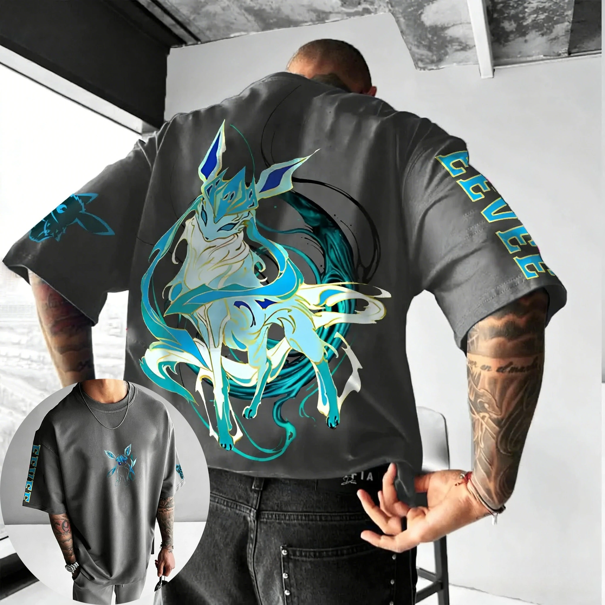 بوكيمون أنيمي جلاسيون تي شيرت قطني مطبوع 2026 للرجال والنساء صيف جديد الشارع الهيب هوب عادية فضفاض Y2K الوالدين والطفل #3