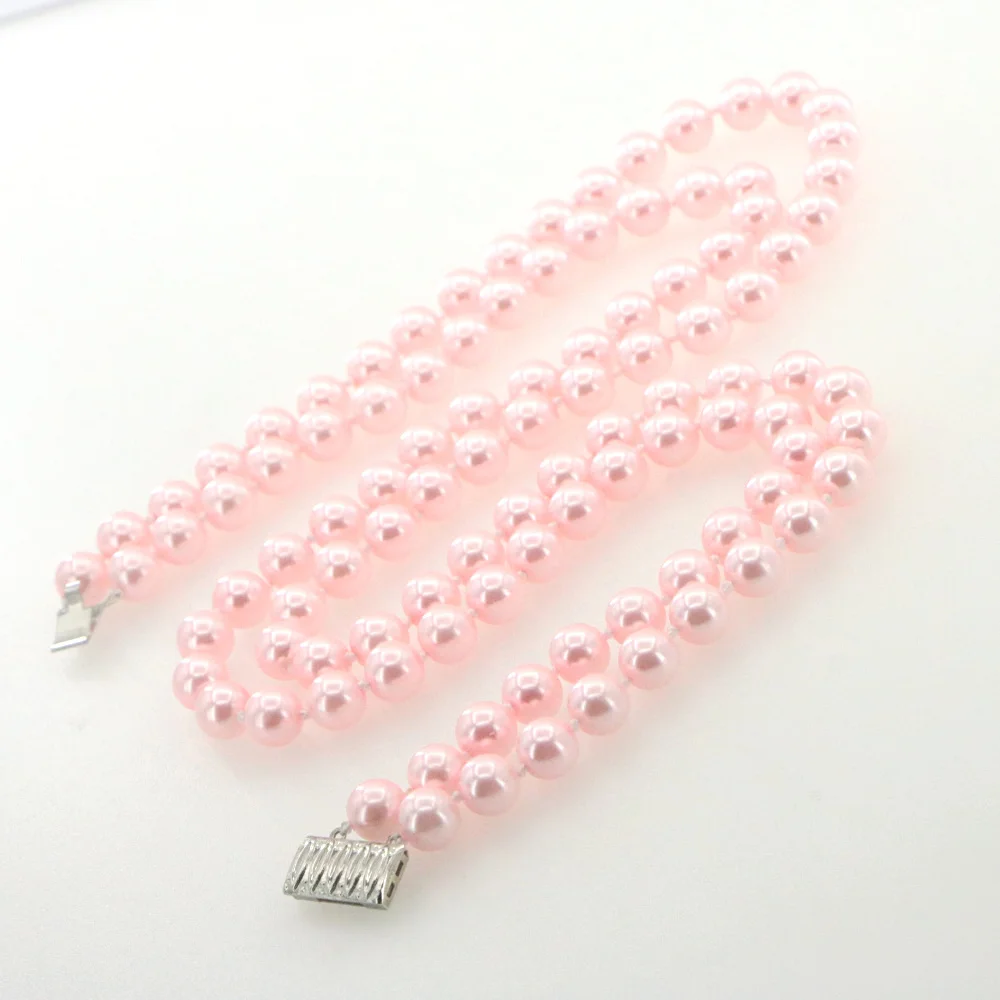 New Women Fashion 2 Rows 8mm Pink South Sea Shell Pearl Necklace Bacelet Earrings Set AAA Grade Wholesale And Retail