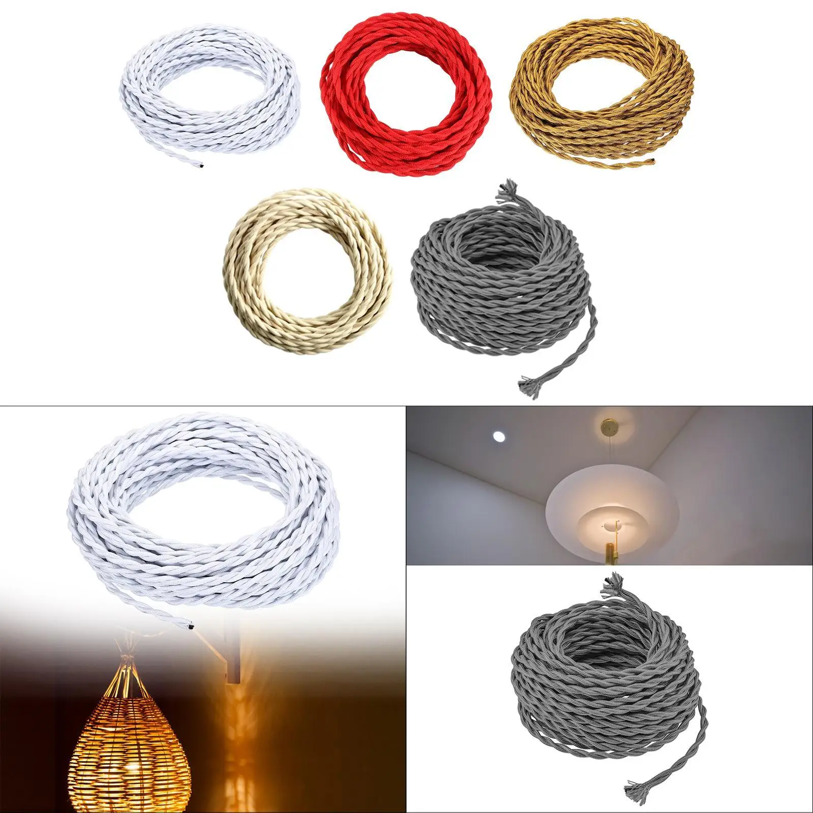 for Pendant Light, Lighting Fixture, with Hemp Rope, 5 M, Decoration, Lamp Cord, Lamp Cord for Living Room, Farmhouse