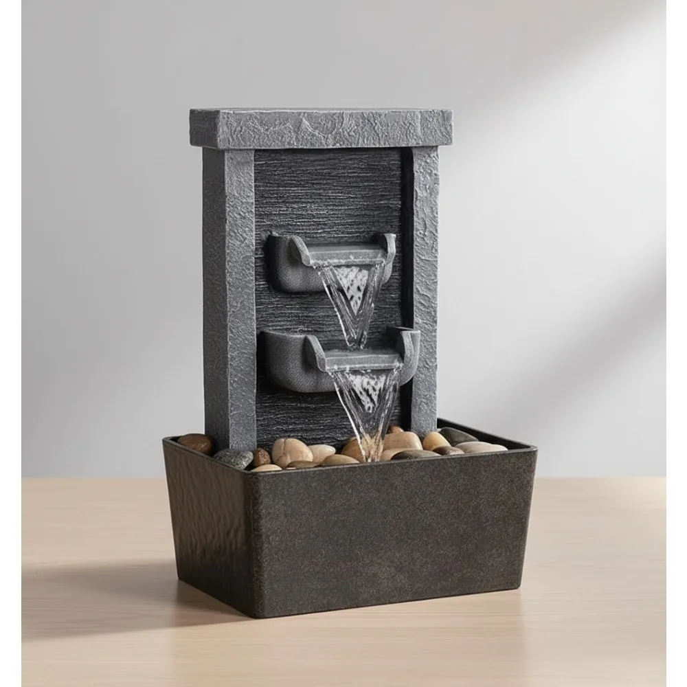 نافورة شلال داخلية مع أضواء LED - نافورة هادئة على سطح الطاولة لديكور الاسترخاء في المكتب المنزلي #1