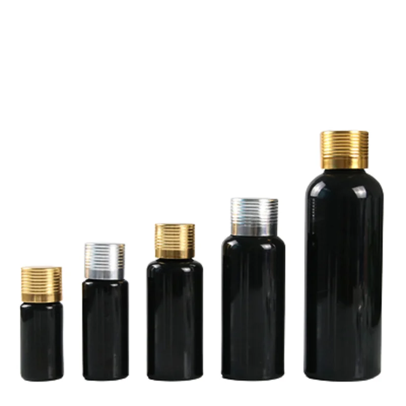 

10ML 20ML 30ML 50ML 100ML Empty Plastic Shiny White Bottle PET Gold Silver Aluminum Cover Refillable Cosmetic Container 50Pieces