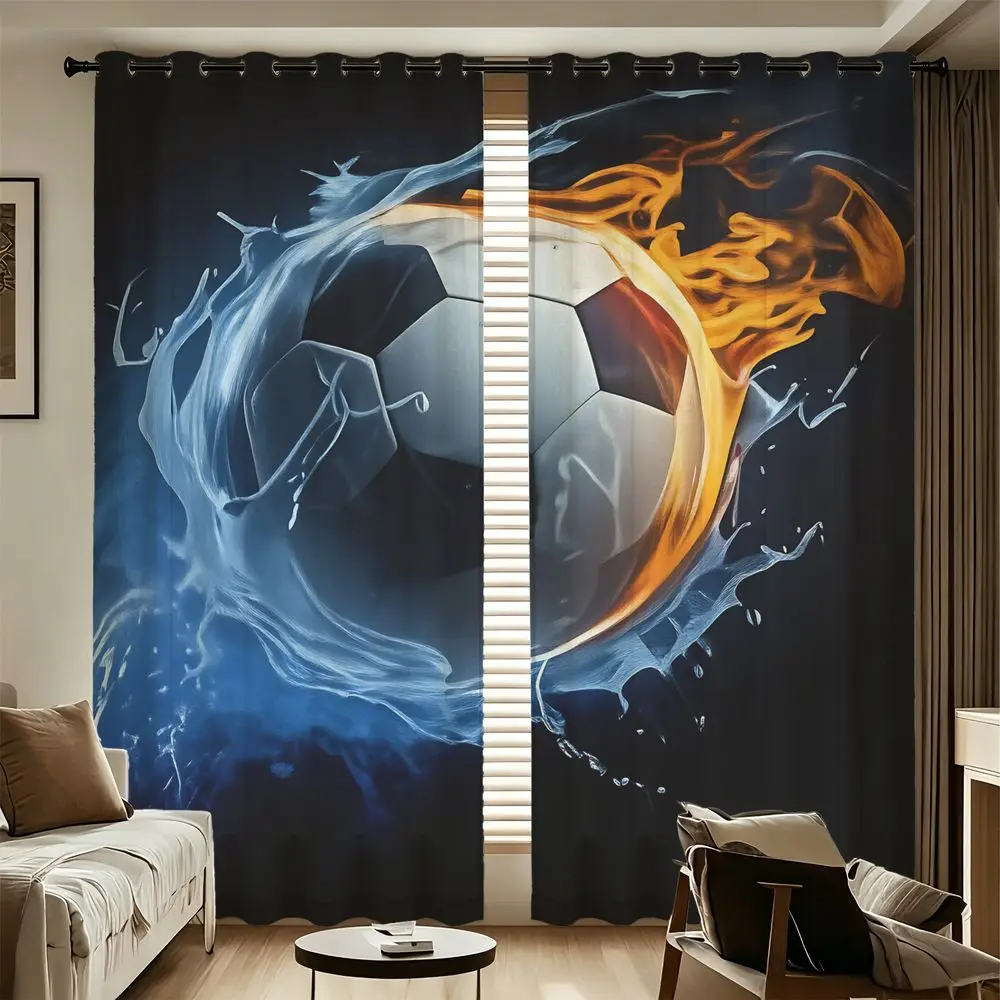 Fluid Soccer Curtains 2 Panels Light Blocking Rate 85% Printed Curtains Darkening Curtains Decoration Curtains Sport Decor
