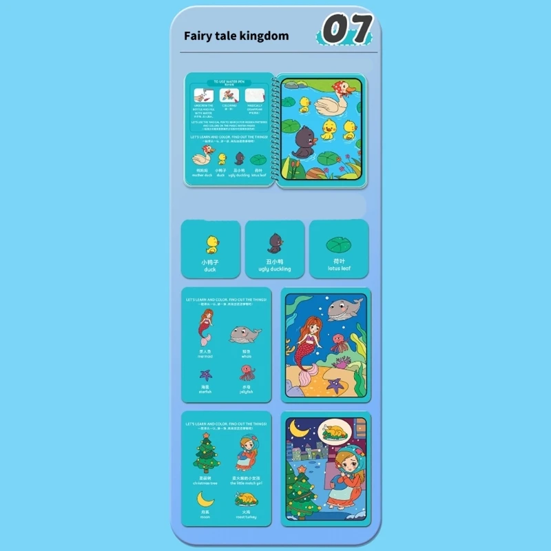 Kids Reusable Water Drawing Book Early Education Water Coloring Book Toy with Water Pen for Children Creative Fun