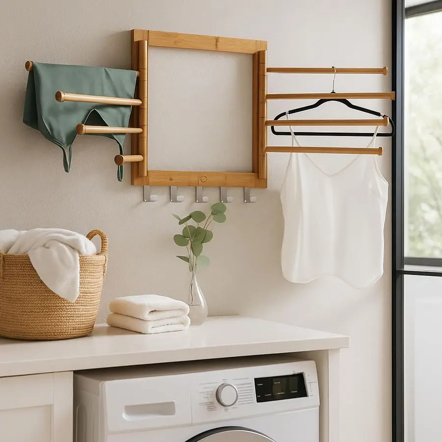 Bamboo Swivel Wall Mount Drying Rack Versatile Clothes Drying Rack and Durable Laundry Rack, Wall Drying Rack for Indoor Outdoor