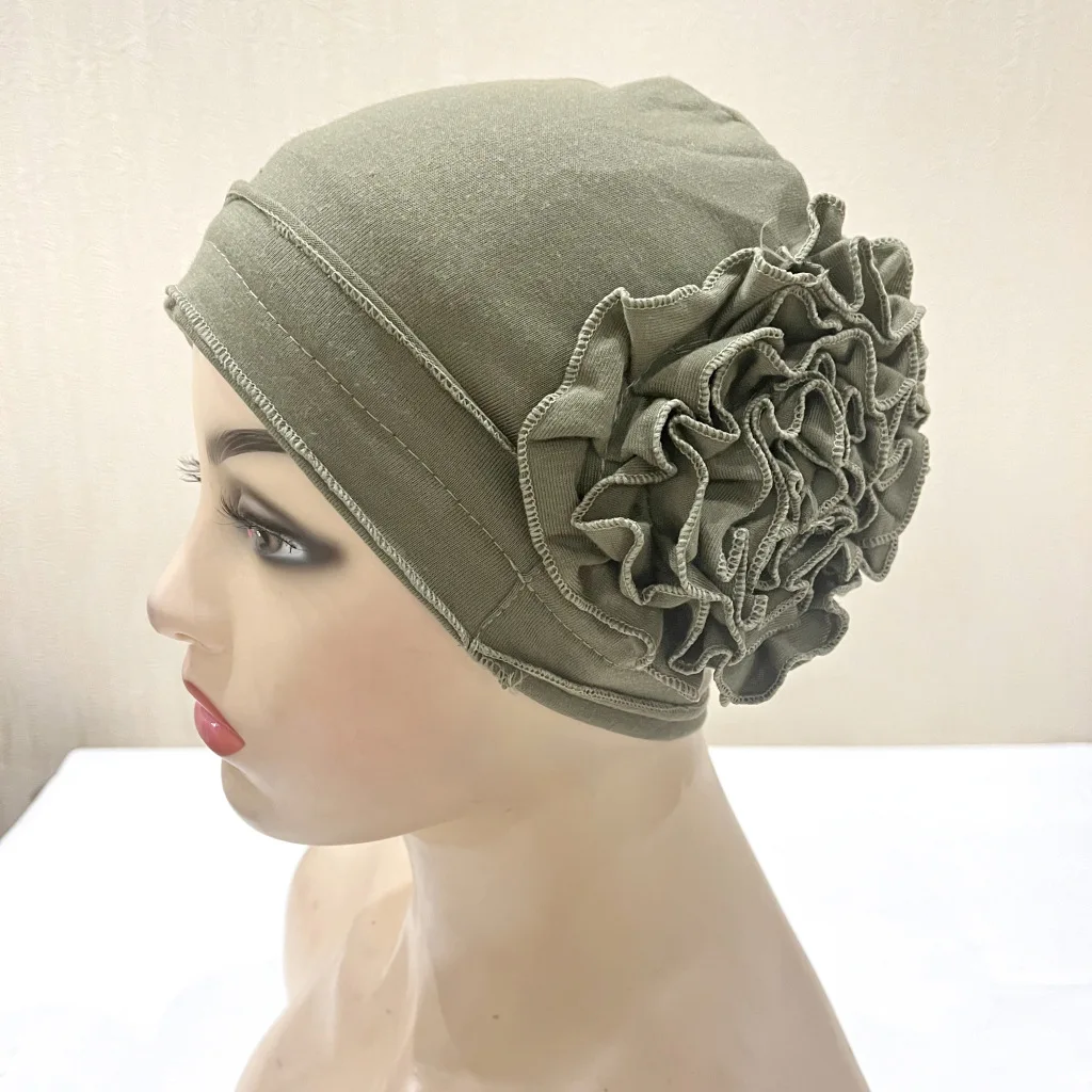 Hot Selling 12pcs Women's Flower Cap Stretch Chemo Hat African Headwear Indian Bonnet Turkey Muslim Hijab Turban Inner Hats