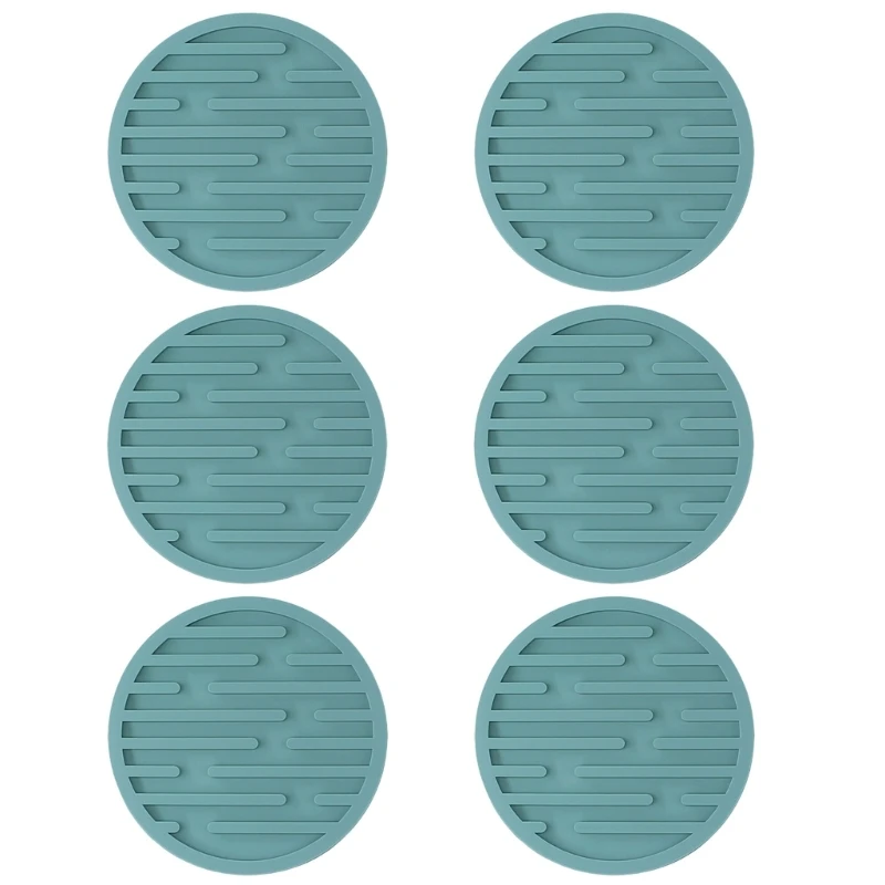 Conjunto porta-copos silicone multiuso, 6 peças, padrão redondo, decorações jantar, acessórios escritório, almofada