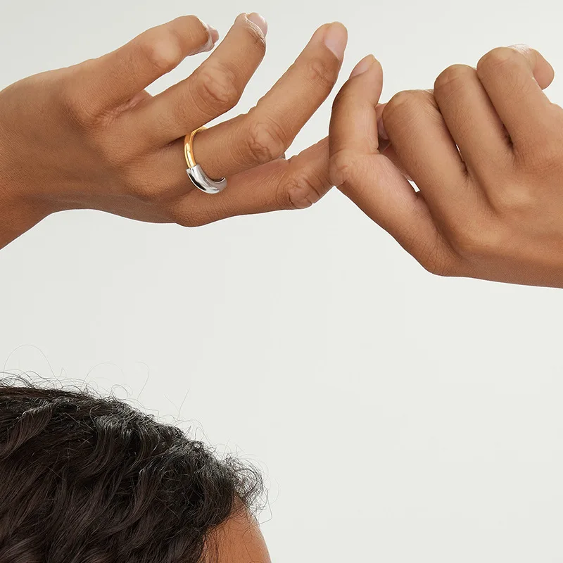 Withered S925 Sterling Silver Personalized High-end Two Tone Versatile Two Tone Simple And Trendy Glossy Ring
