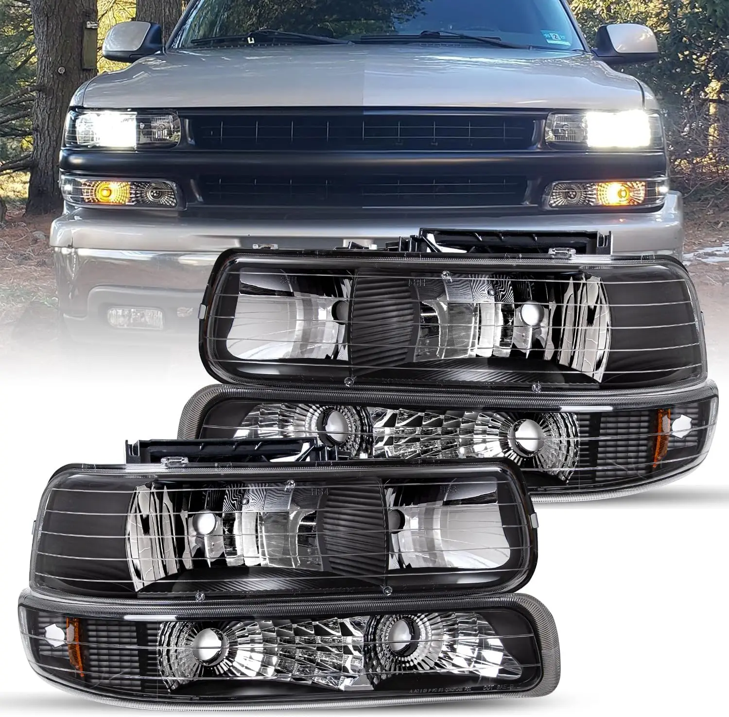 

4 шт. фара в сборе, подходит для Chevy Silverado 1500 2500/00-06 Chevy Tahoe Suburban 1999-2002 годов, с подсветкой бампера и D
