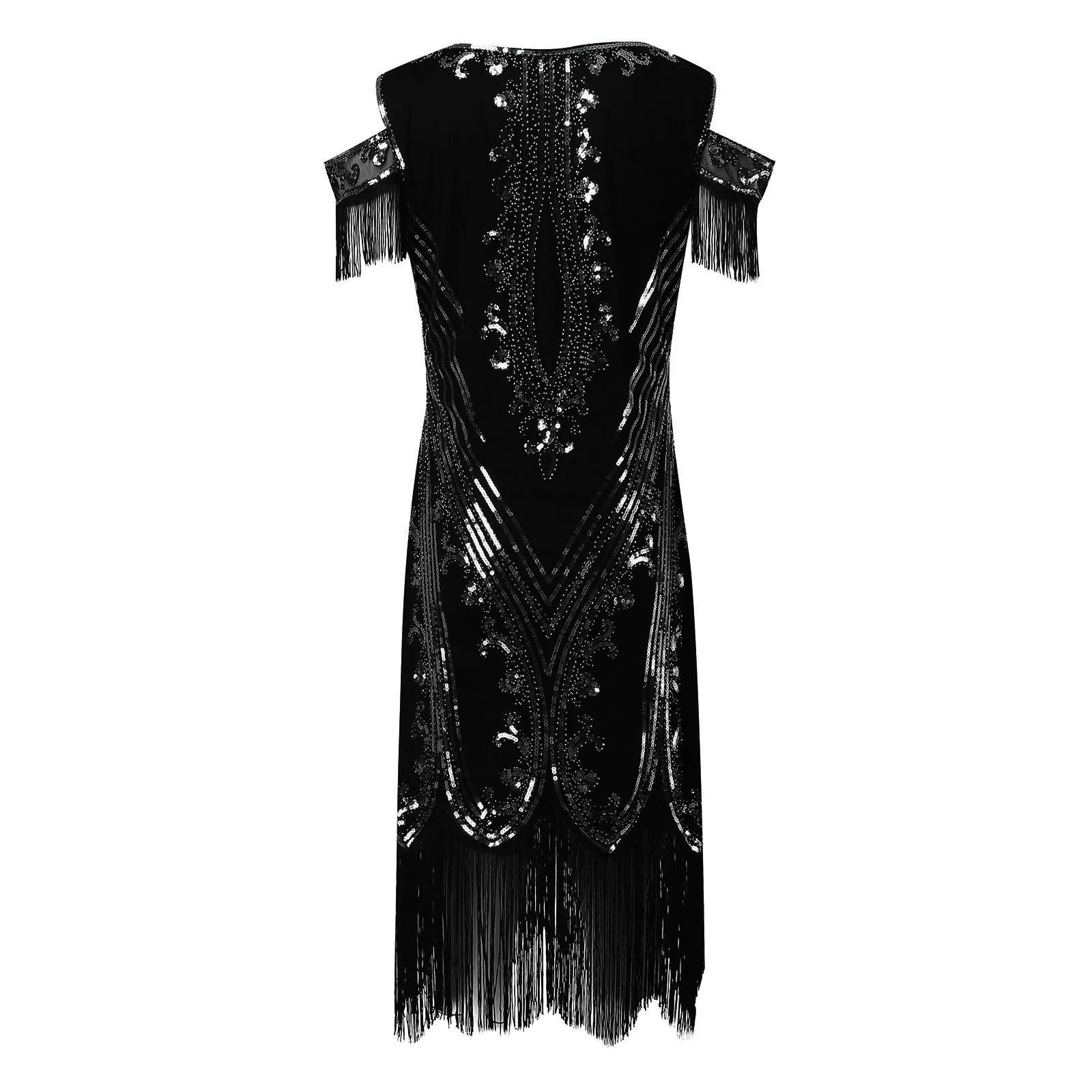 1920s Flapper Party Tassels Hem Knee Length Dress Sequined Cocktail Evening Dresses Women Accessories Formal Banquet Dress