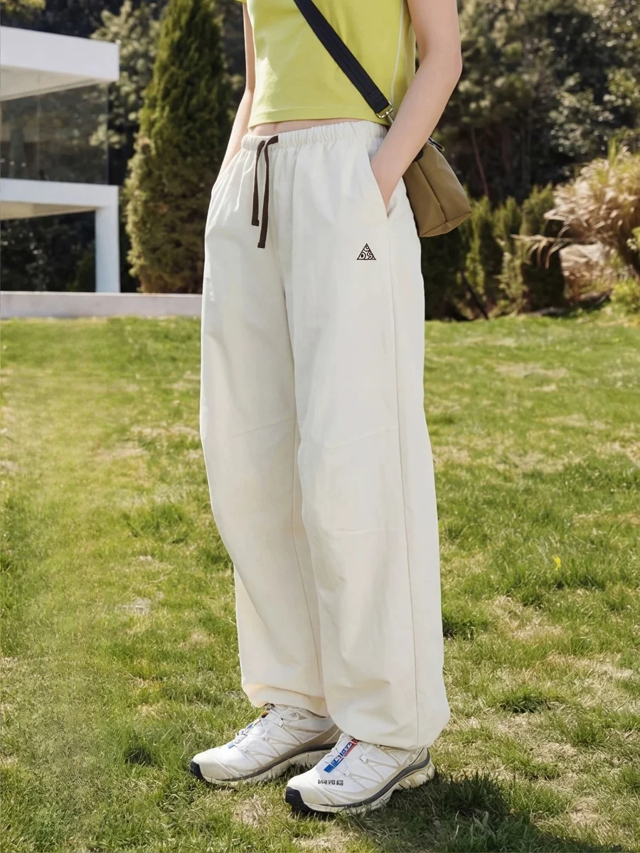 

Lightweight Loose Wide Leg Pants Women's Summer Elastic Waist Tied Belt Straight Cut Pants Casual Comfortable Breathable