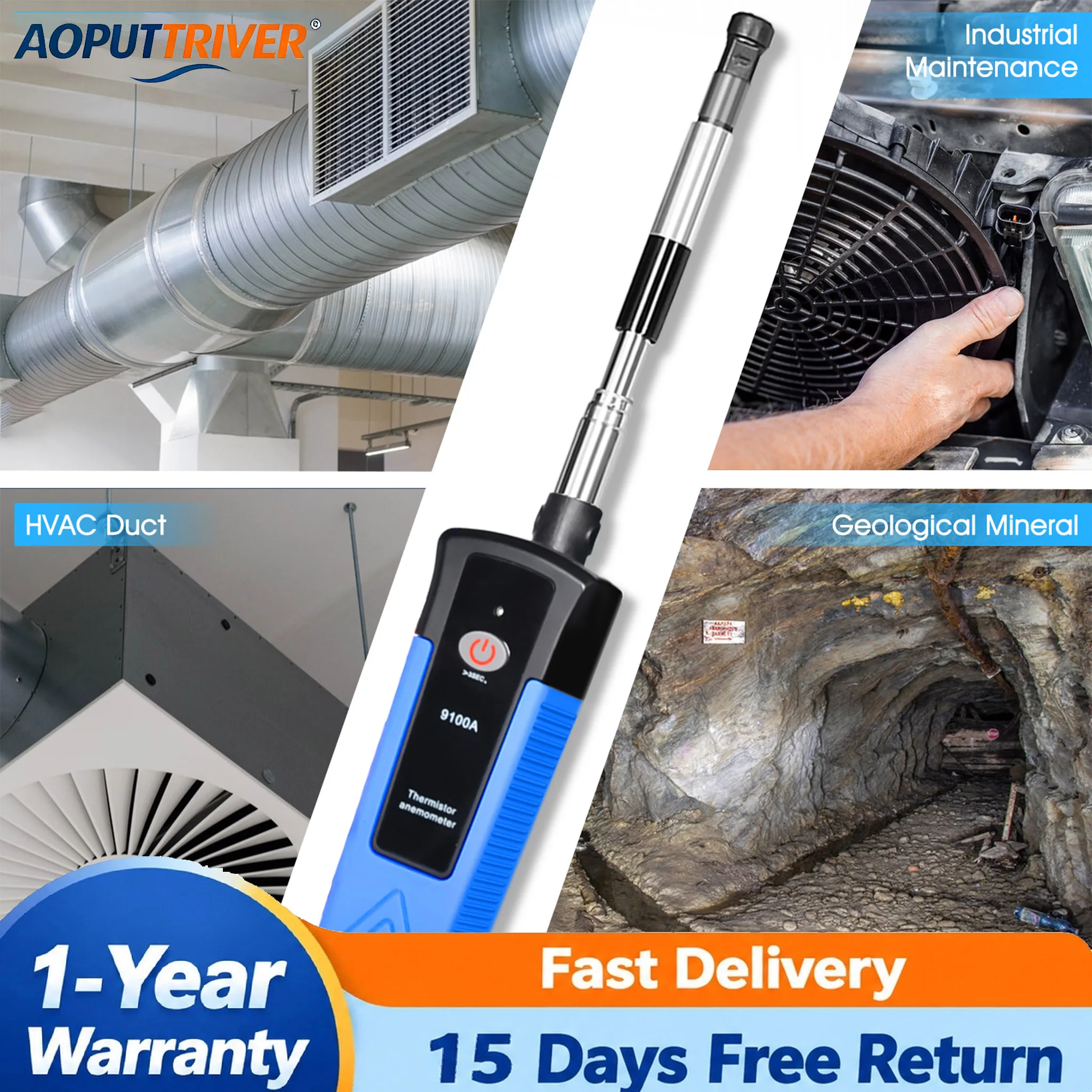 Professional Wireless Thermal Anemometer HVAC Air Flow Meter with Bluetooth APP, Telescopic Probe Wind Speed Gauge Tester
