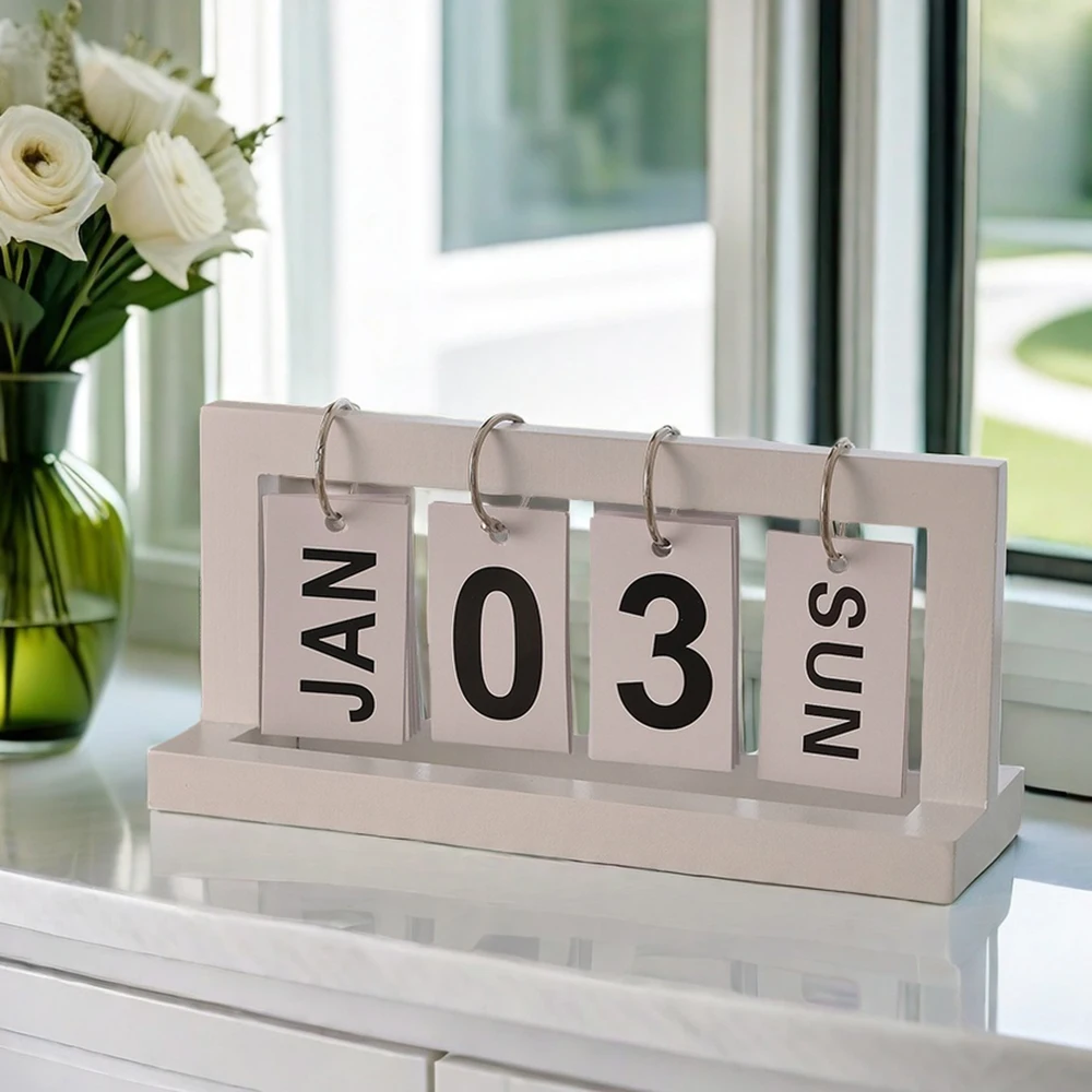 Kalender kayu sederhana, Desktop kantor, ruang belajar di rumah, ruang tamu, kalender meja, ornamen Desktop, dekorasi Hari t