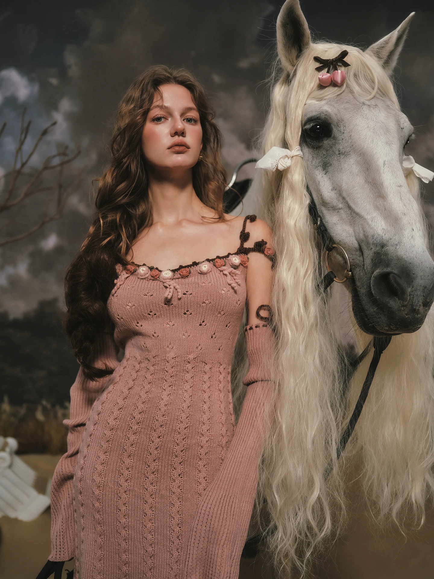 

Retro Wool Knitted Dr And Cardigan Set Floral Embroidery French Sle Women's Long Sve Warm Thiened Two-Piece Suit