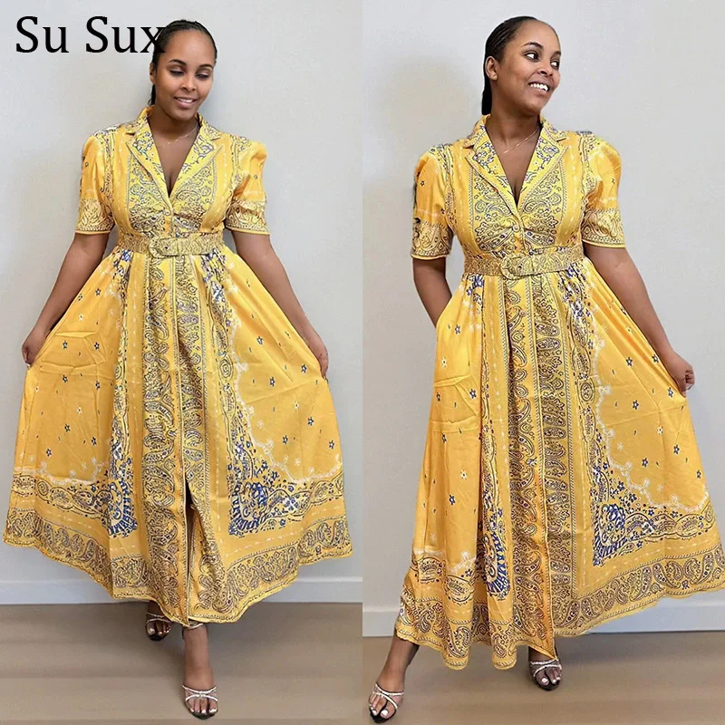 

Vintage Print Maxi Dress African Dresses For Woman Dashiki Africa Clothing Turn Down Collar A Line Dress Robe Partyclub