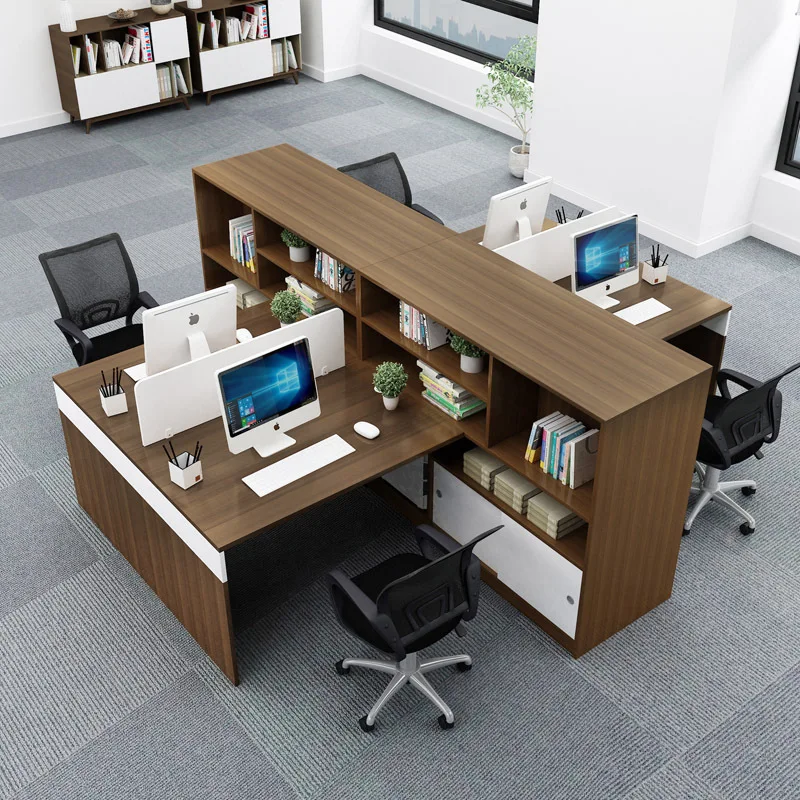 4-person employee desk and chair combination, simple modern screen office desk, 6-person employee computer office desk