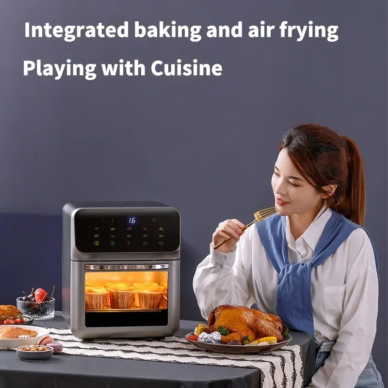 Electric Air Fryer 10 L Large Capacity Convection Oven Deep Fryer Without Oil Kitchen 360°Baking Viewable Window Home Appliance