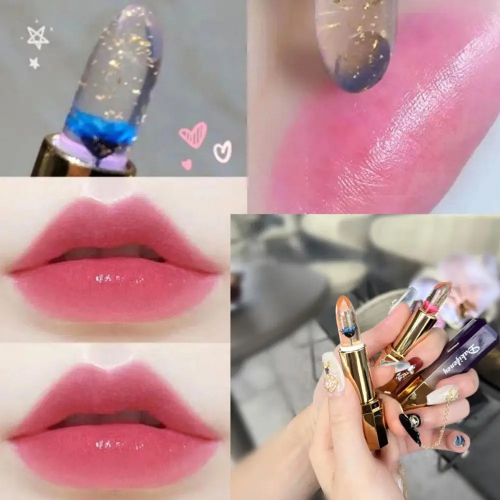 Flower Lipstick Waterproof Long Lasting Moisturizing Lipstick Lip Gloss Temperature Repair Lip Transparent Change Color Bal T8I9