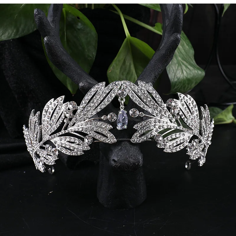 Luxury Crown Crystal Leaf Bridal Tiaras Rhinestone Diadem Pageant Crowns Bride Headband Wedding Hair Accessories Novia