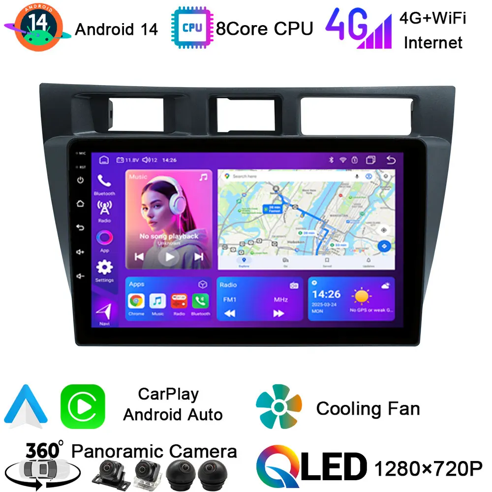 Android14 Автомобильный GPS Мультимедийный Радио Видеоплеер 4G LTE AHD 1080P DSP Auto Carplay Bluetooth5.0 Для Toyota Mark II X110 2000-2007