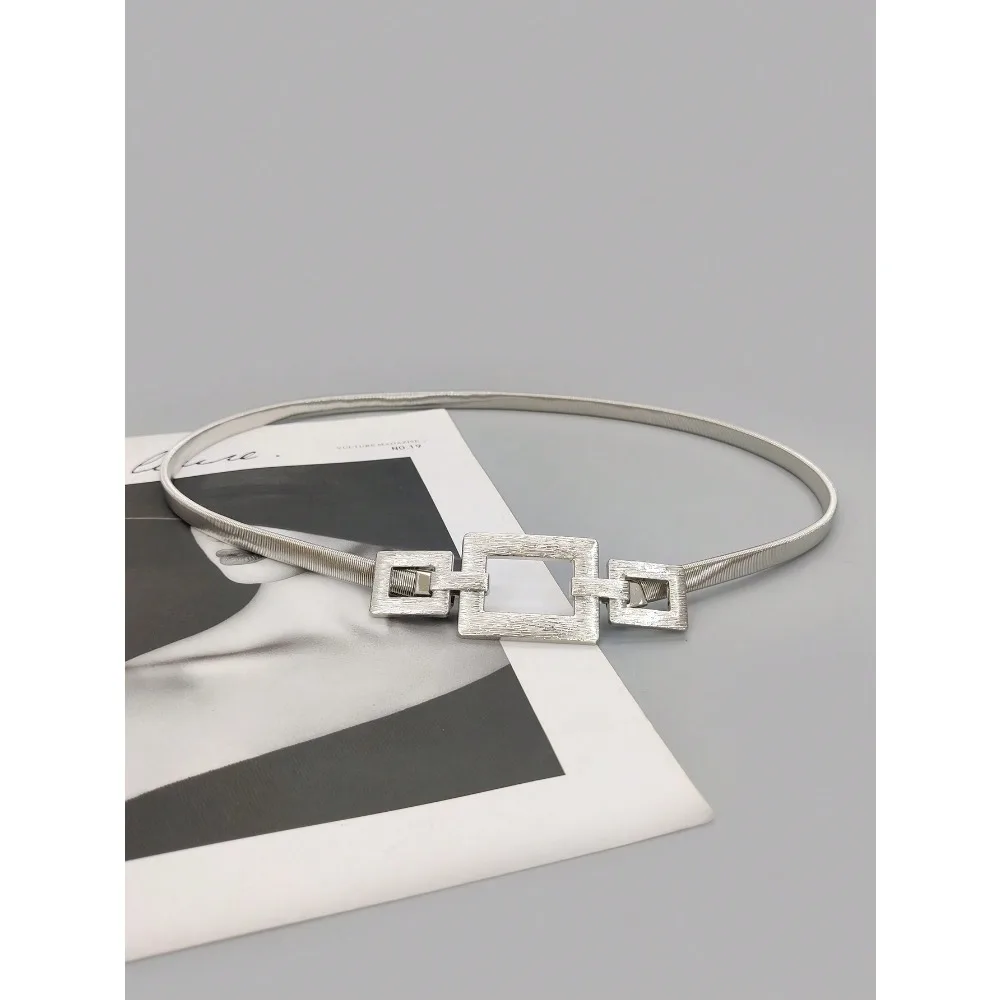 1pc Silver Elastic Metal Waist Chain Belt For Women, Suitable For Daily Wear With Dresses And Coats
