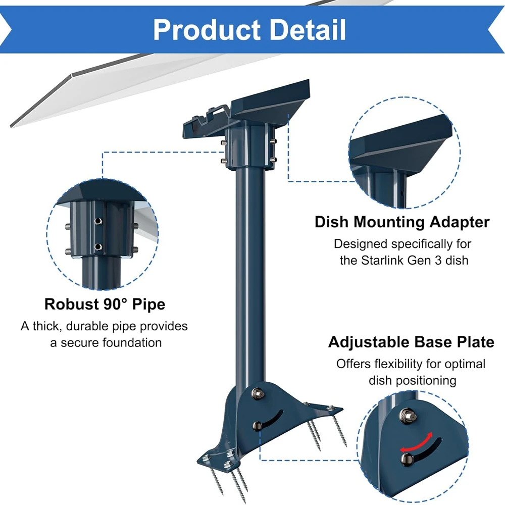 For Starlink Gen 3& Gen 4/4X Mount Adapter with Adjustable Base Roof Mount Kit 15.7