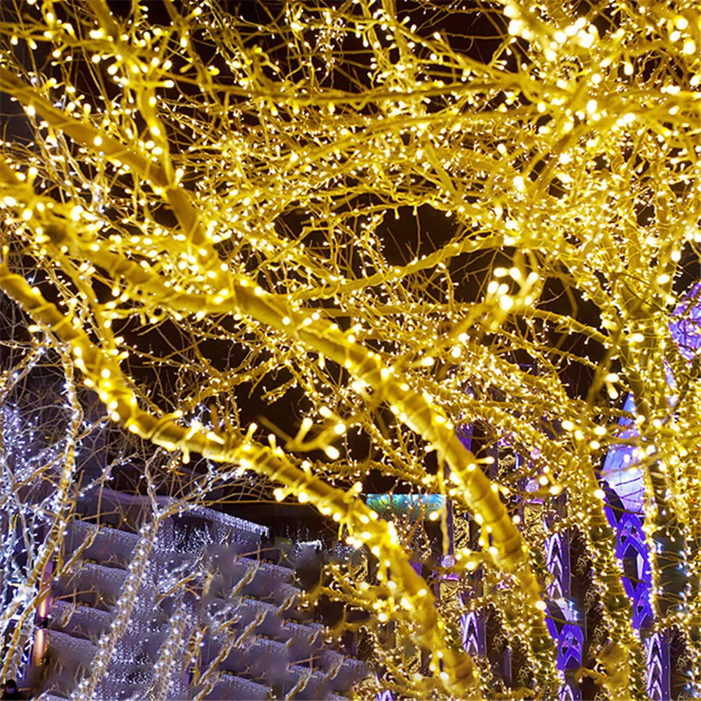 Lampu karangan bunga Natal LED, cahaya Natal LED 8 mode luar ruangan 10M 20M