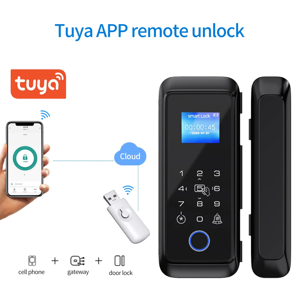 Tuya Bluetooth Fingerprint Smart Lock for Office Store Wooden Glass Sliding Door Fingerprint RFID 13.56Mhz Card Password Unlock